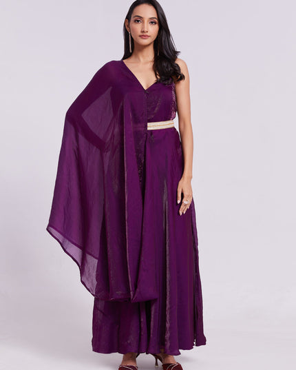 Wine Pure Organza Gown for Party Wear