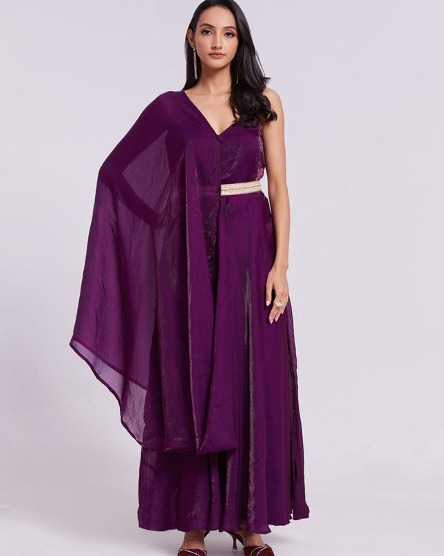 Wine Pure Organza Gown for Party Wear