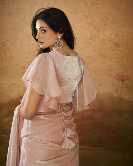 Coral Pink Organza Handwork Designer Ready to Wear Saree