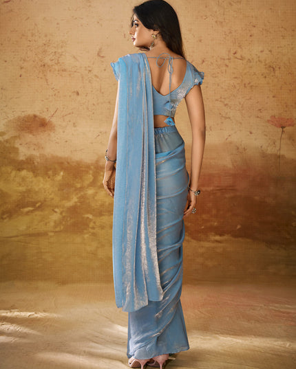 Powder Blue Organza Handwork Designer Ready to Wear Saree