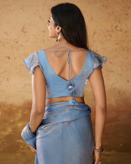 Powder Blue Organza Handwork Designer Ready to Wear Saree