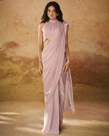 Blush Pink Organza Handwork Designer Ready to Wear Saree