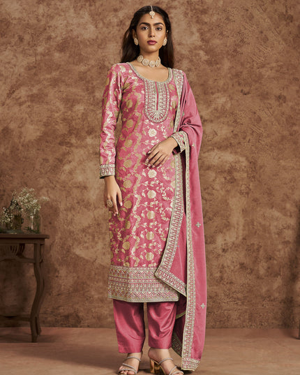 melon pink dola jacquard embroidered plus size suit