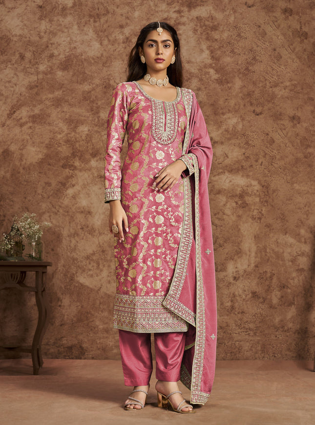 melon pink dola jacquard embroidered plus size suit