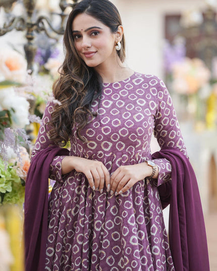 Dusty Magenta Cotton Printed Readymade Pant Kameez For Festival