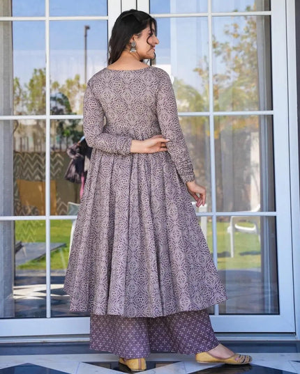 Dusty Grey Cotton Silk Printed Readymade Palazzo Kameez