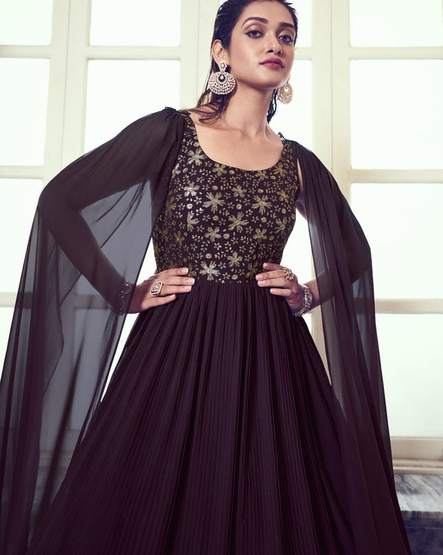 Burgundy Georgette Embroidered Gown with Dupatta