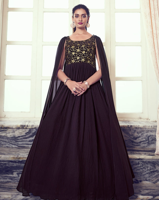 Burgundy Georgette Embroidered Gown with Dupatta