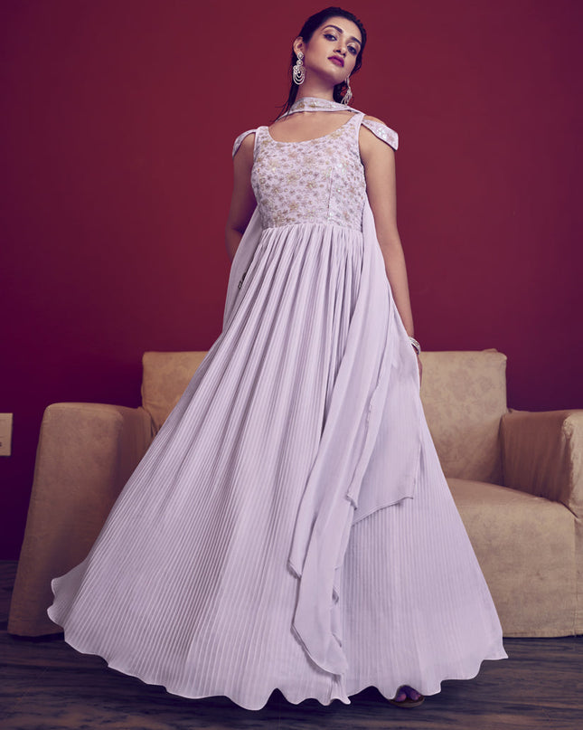 Lavender Georgette Embroidered Gown with Dupatta