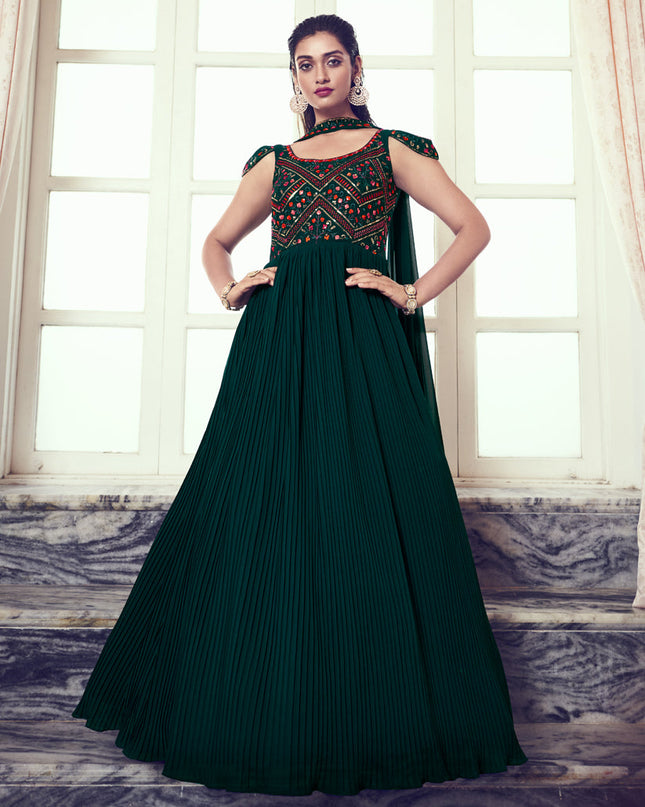 Peacock Green Georgette Embroidered Gown with Dupatta