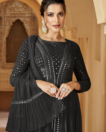 Black Crushed Georgette Lucknowi Work Suit