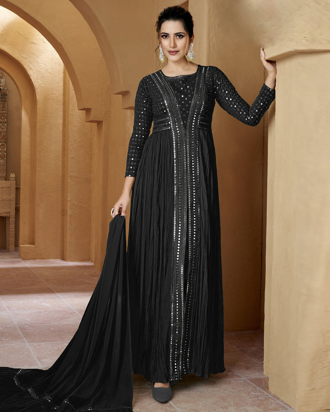 Black Crushed Georgette Lucknowi Work Suit