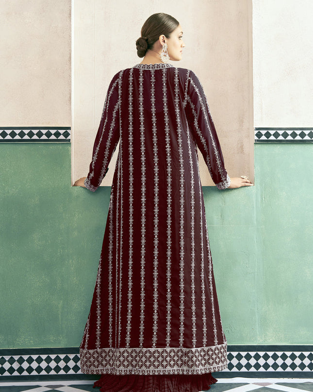 Maroon Georgette Anarkali with Embroidered Jacket