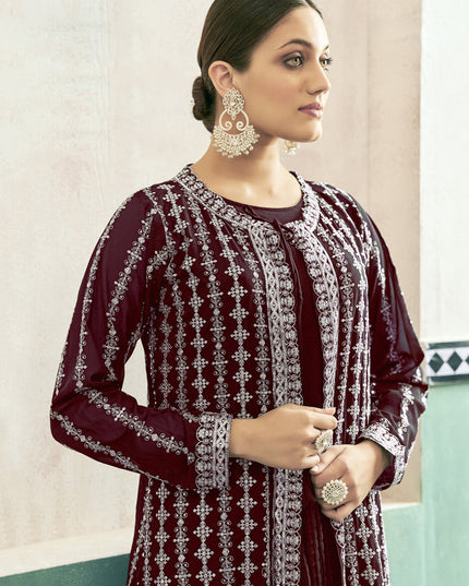 Maroon Georgette Anarkali with Embroidered Jacket