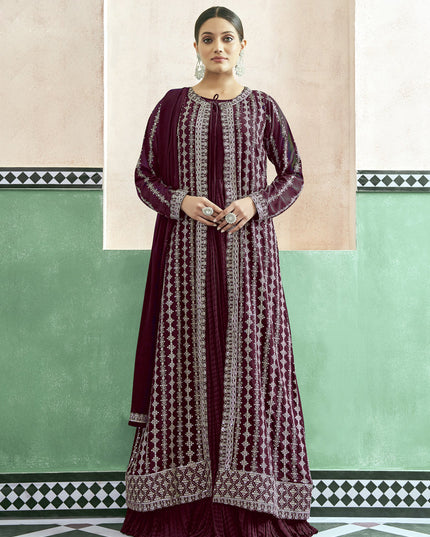 Maroon Georgette Anarkali with Embroidered Jacket