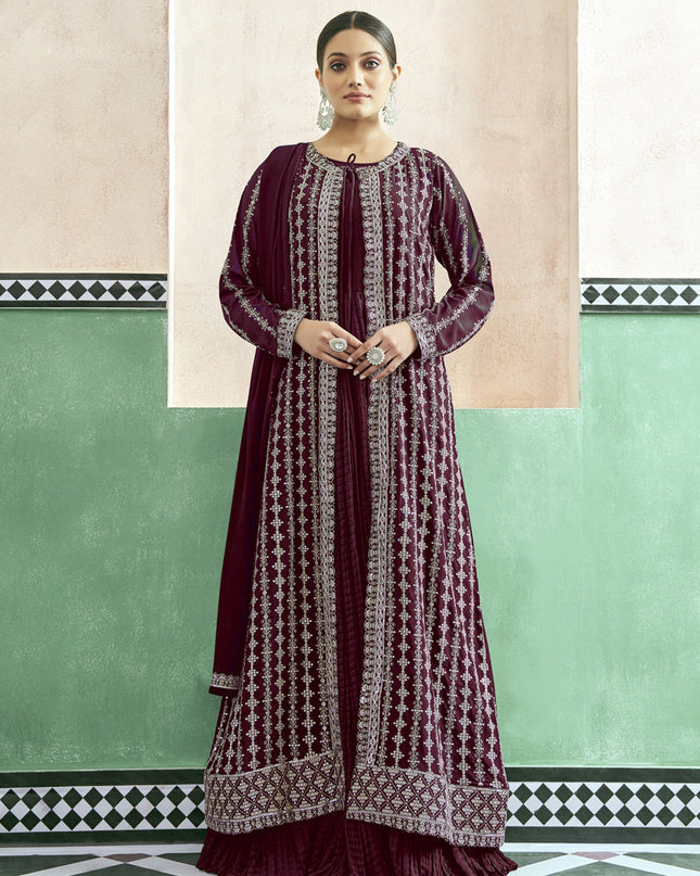 Maroon Georgette Anarkali with Embroidered Jacket