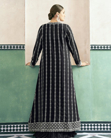 Black Georgette Anarkali with Embroidered Jacket