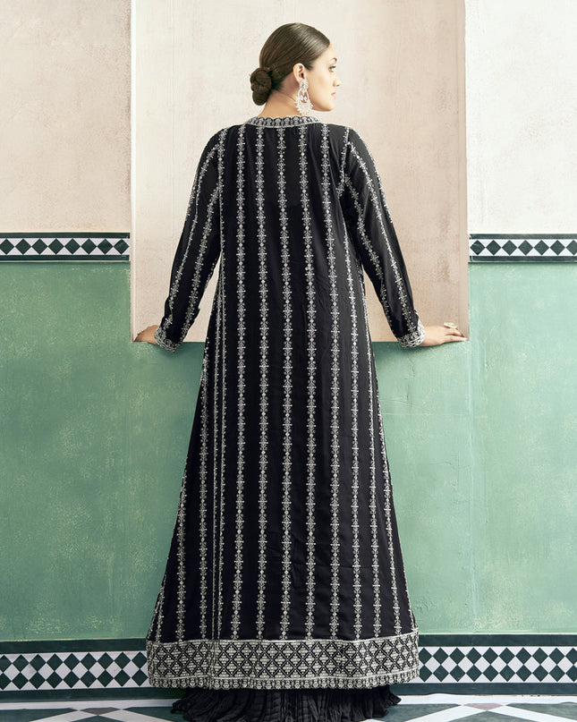 Black Georgette Anarkali with Embroidered Jacket