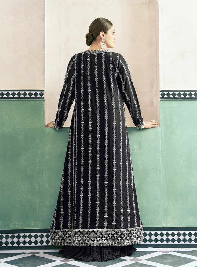 Black Georgette Anarkali with Embroidered Jacket