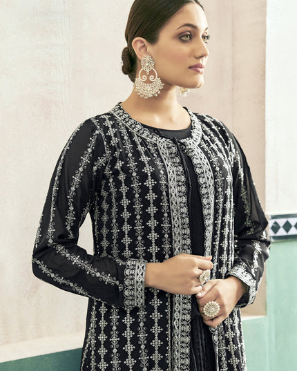 Black Georgette Anarkali with Embroidered Jacket
