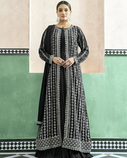 Black Georgette Anarkali with Embroidered Jacket