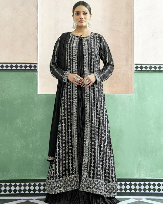 Black Georgette Anarkali with Embroidered Jacket