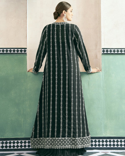 Pine Green Georgette Anarkali with Embroidered Jacket