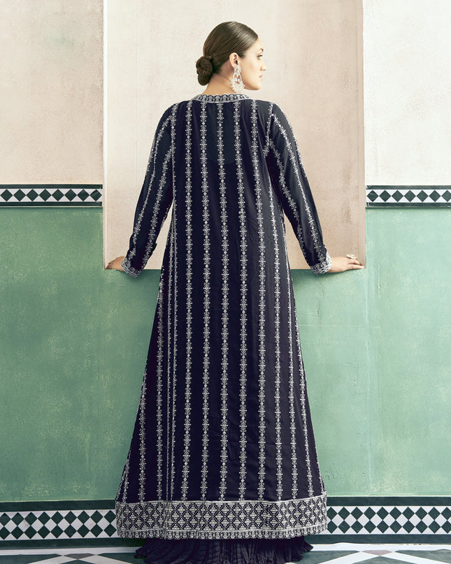 Midnight Blue Georgette Anarkali with Embroidered Jacket