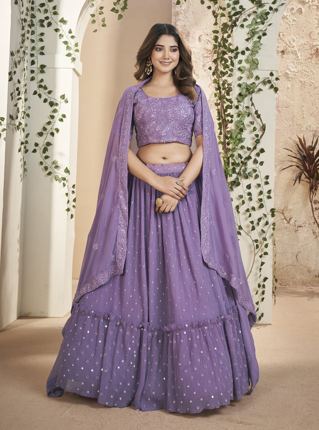 Purple Faux Georgette Lehenga Choli Set