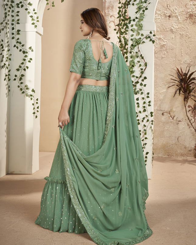 Fern Green Faux Georgette Lehenga Choli Set