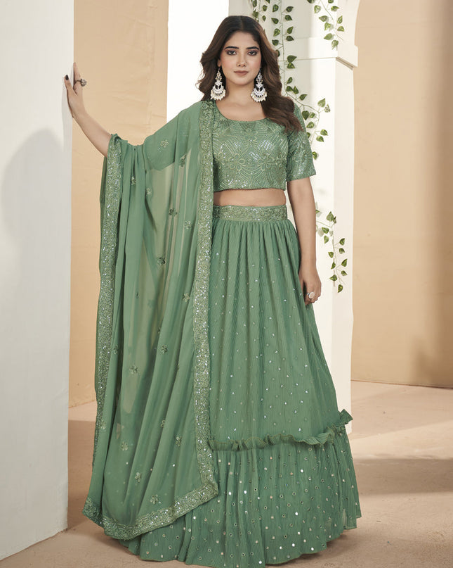 Fern Green Faux Georgette Lehenga Choli Set
