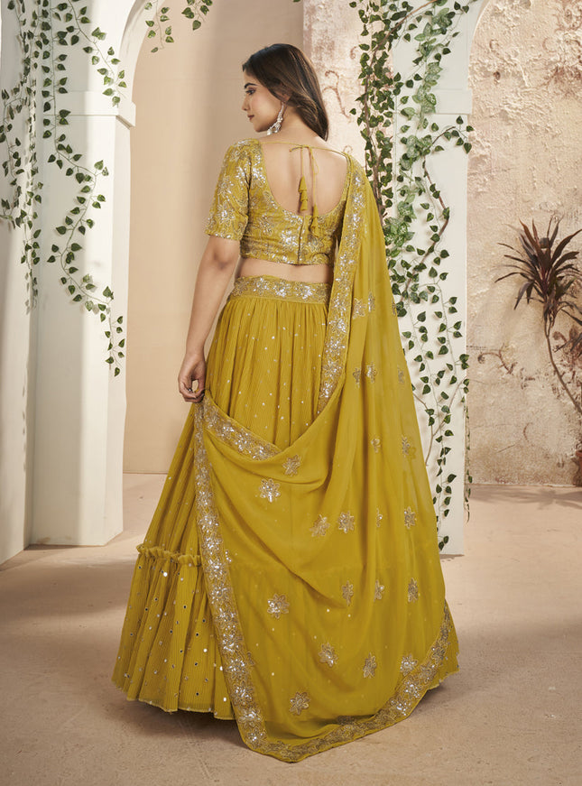 Mustard Yellow Faux Georgette Lehenga Choli Set