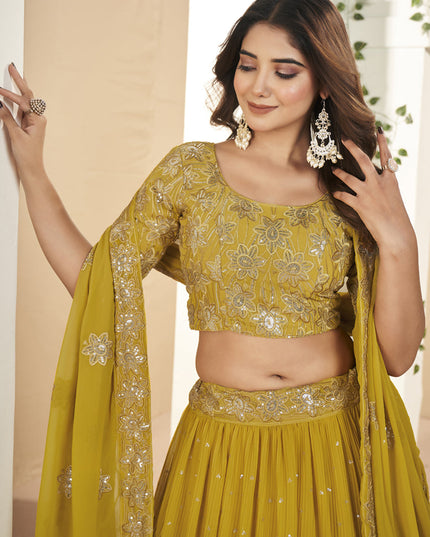 Mustard Yellow Faux Georgette Lehenga Choli Set