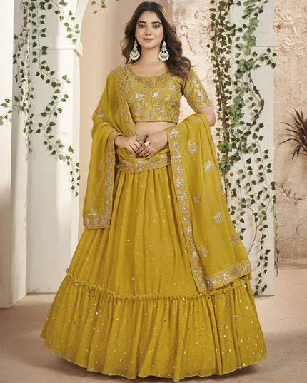 Mustard Yellow Faux Georgette Lehenga Choli Set
