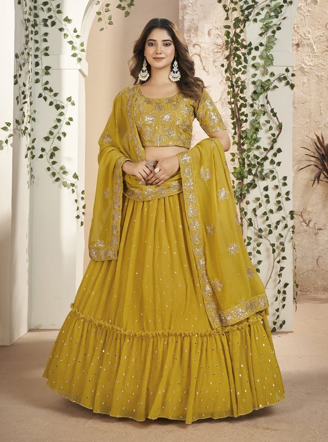 Mustard Yellow Faux Georgette Lehenga Choli Set