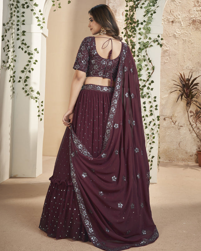 Wine Faux Georgette Lehenga Choli Set