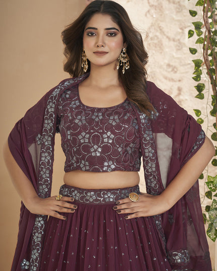 Wine Faux Georgette Lehenga Choli Set