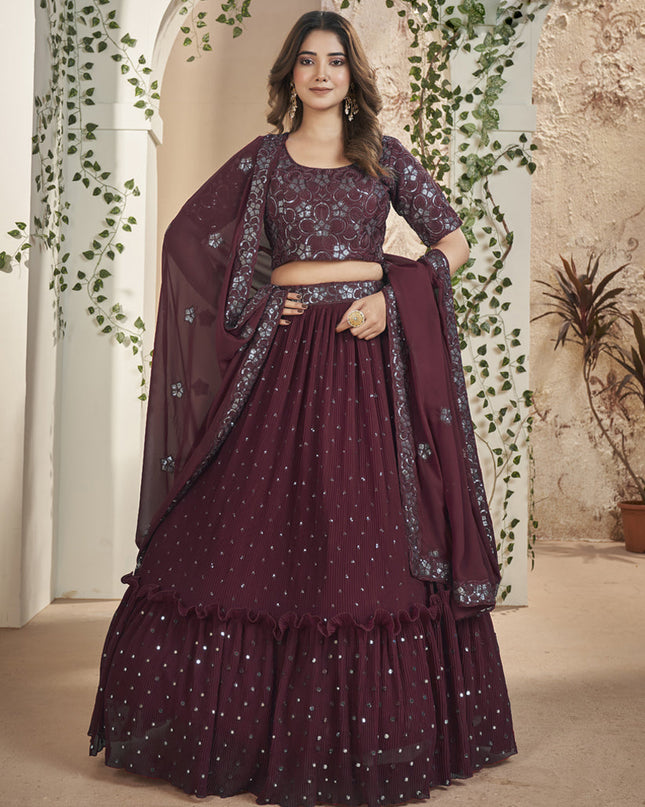 Wine Faux Georgette Lehenga Choli Set