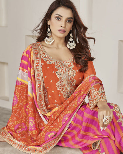 Tangerine Chinnon Embellished Designer Dhoti Salwar Kameez