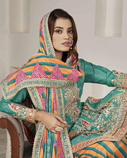 Rama Green Chinnon Embellished Designer Dhoti Salwar Kameez