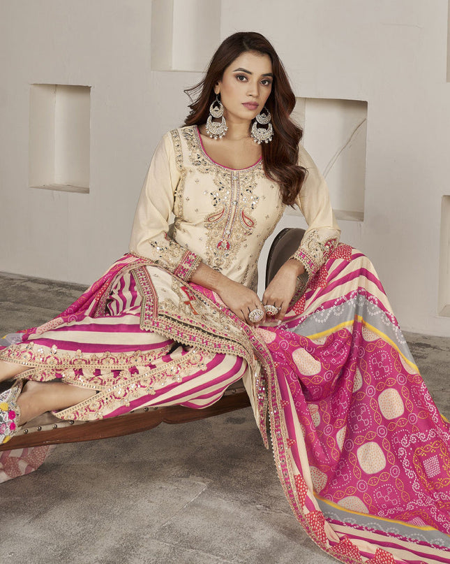 Ivory Chinnon Embellished Designer Dhoti Salwar Kameez
