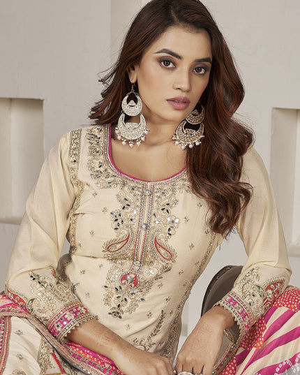 Ivory Chinnon Embellished Designer Dhoti Salwar Kameez