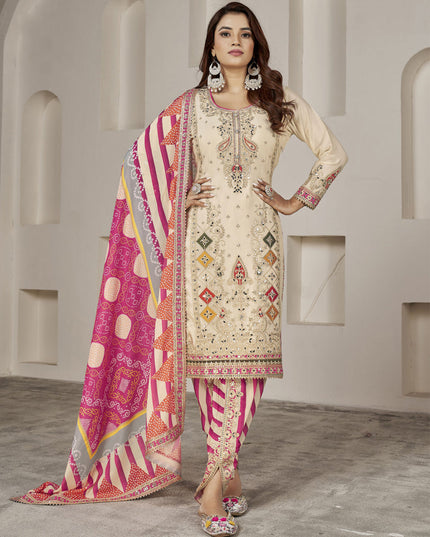 Ivory Chinnon Embellished Designer Dhoti Salwar Kameez