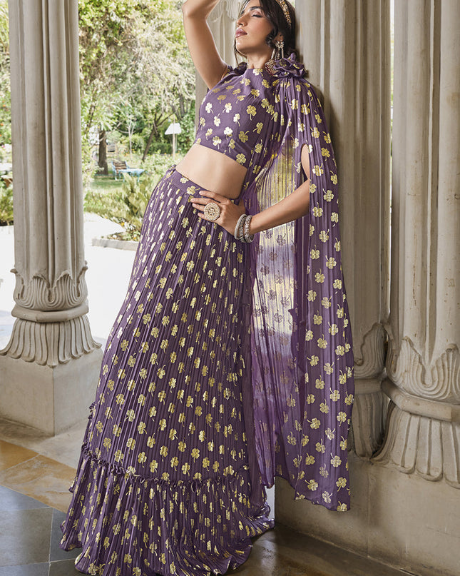 Amethyst Purple Crushed Georgette Readymade Lehenga Choli