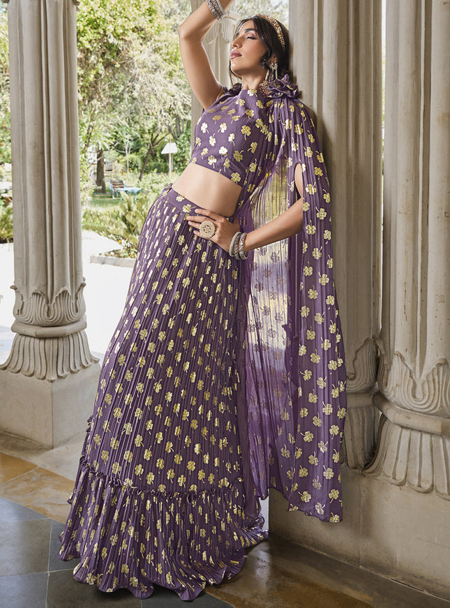 Amethyst Purple Crushed Georgette Readymade Lehenga Choli