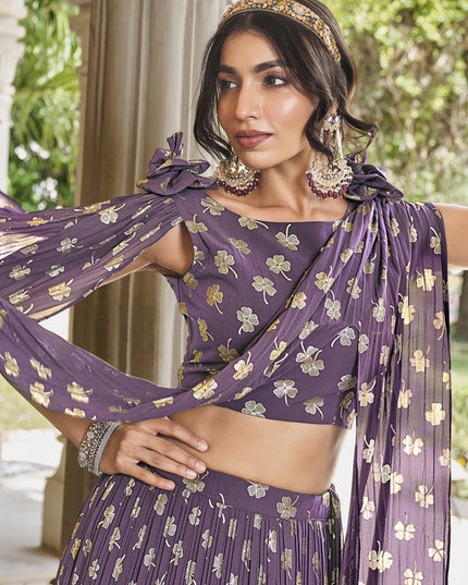 Amethyst Purple Crushed Georgette Readymade Lehenga Choli