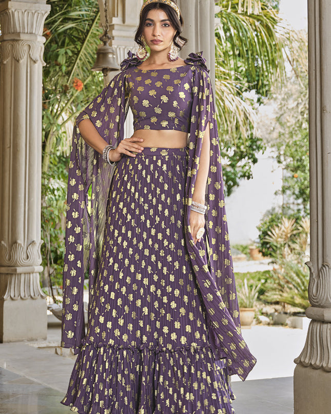 Amethyst Purple Crushed Georgette Readymade Lehenga Choli