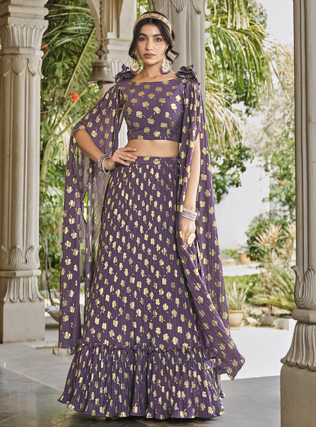 Amethyst Purple Crushed Georgette Readymade Lehenga Choli
