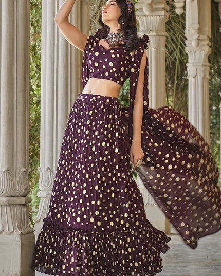 Burgundy Crushed Georgette Readymade Lehenga Choli