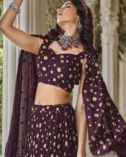 Burgundy Crushed Georgette Readymade Lehenga Choli